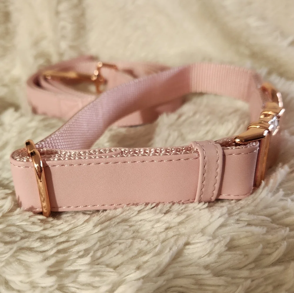 Pink Vegan Leather Dog Collar And Leash Set